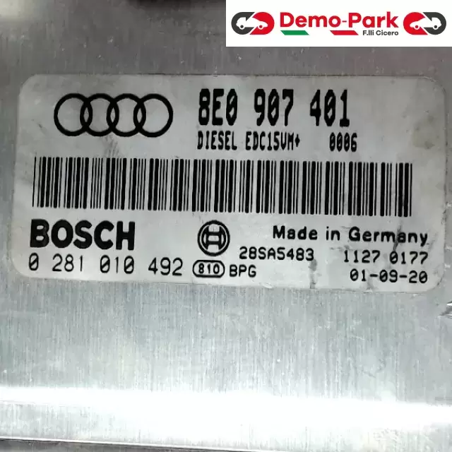 CENTRALINA MOTORE Audi A4 - 2.5 TDI BOSCH 0 281 010 492   8E0 907 401 1