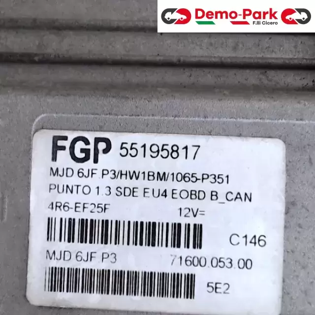 CENTRALINA MOTORE Fiat PUNTO - 1.3 Mjet MJD 6JF P3/HW1BM/1065-P351 1