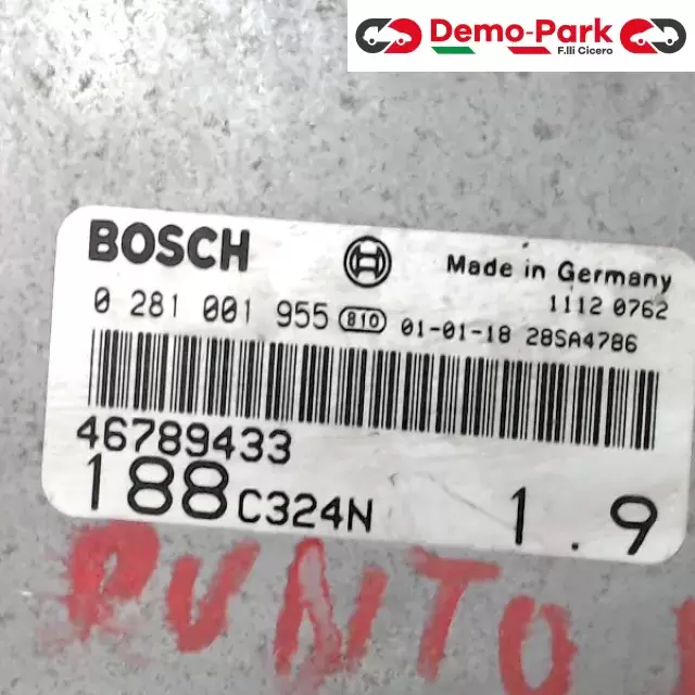 CENTRALINA MOTORE Fiat PUNTO 188 - 1.9 JTD BOSCH 0 281 001 955   46789433 1