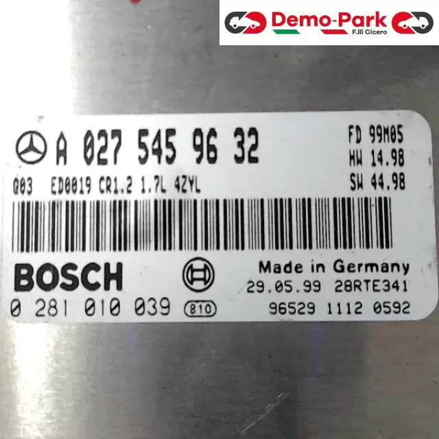 CENTRALINA MOTORE Mercedes-benz CLASSE A - 170 CDI BOSCH 0 281 010 039    A 027 545 96 32 1