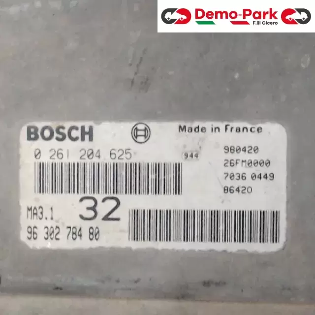CENTRALINA MOTORE CitroЁn SAXO' - 1.0 BOSCH 0 261 204 625   MA3.1  96 302 784 80 1