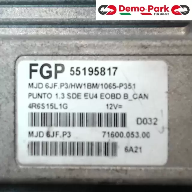CENTRALINA MOTORE Fiat PUNTO III SERIE - 1.3 Mjet FGP 55195817 2