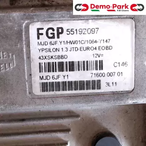 CENTRALINA MOTORE Lancia YPSILON - 1.3 Mjet FGP 55192097   MJD 6JF.Y1/HW01C/1064-Y147 0